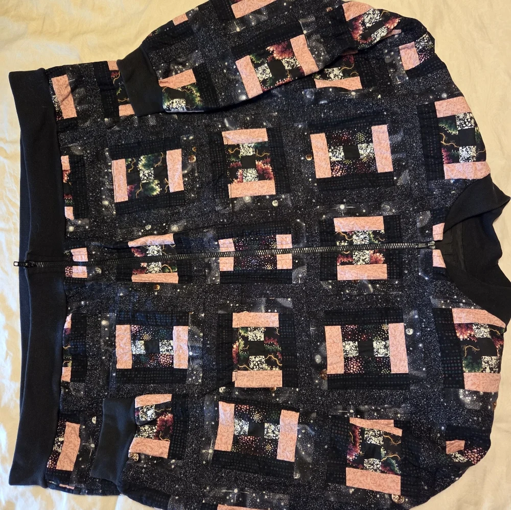 Grandma's Vintage Hand‎ made Quilt Block Quilted Jacket XL Patchwork Grandmacore